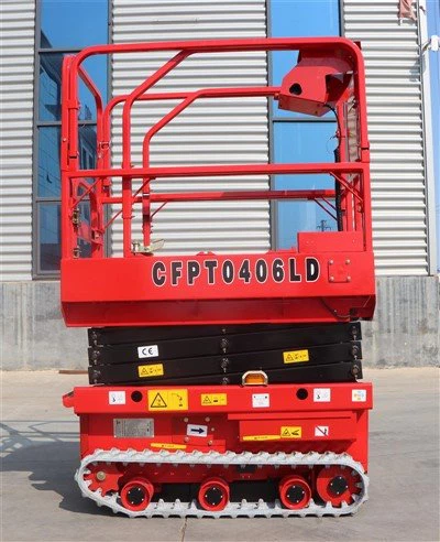 Plataforma elevadora de tijera sobre orugas pequeña